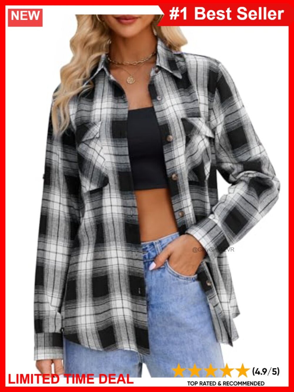 Plaid Flannel Shirt Long Sleeve Button Down Women Oversized